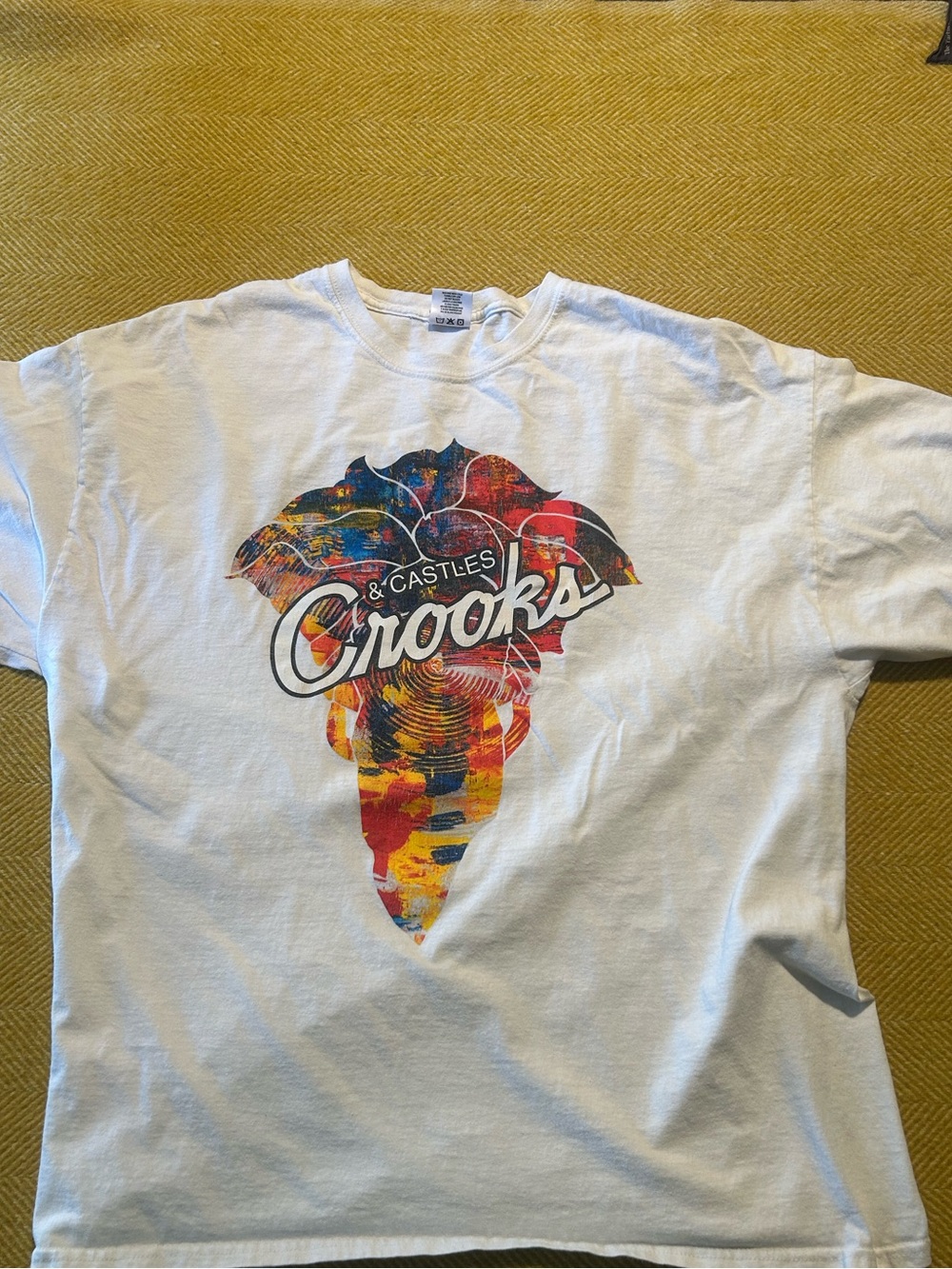 Crooks & Castles White Tee with Multicolor Abstract Graphic